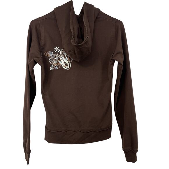 North Face Size Small Brown Flower Hoodie Women's Floral Embroidered Sweater - Picture 3 of 8